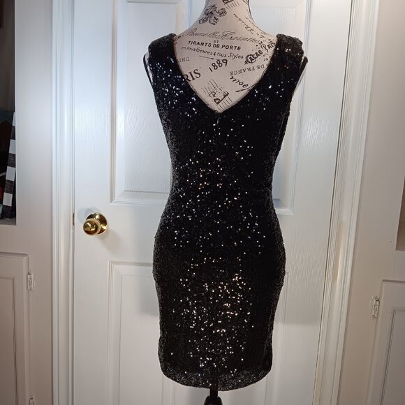 Seductions NWOT Black Sequins Bodycon Cocktail Formal Mini Dress Women Size S - Picture 16 of 16